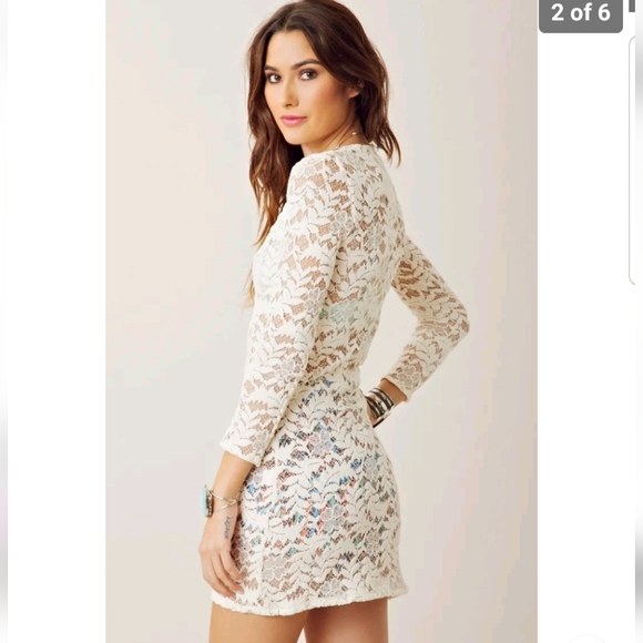 Alexis Dahl Cream Lace Boho Sheer Coverup Dress Tunic Size Small - Picture 11 of 11